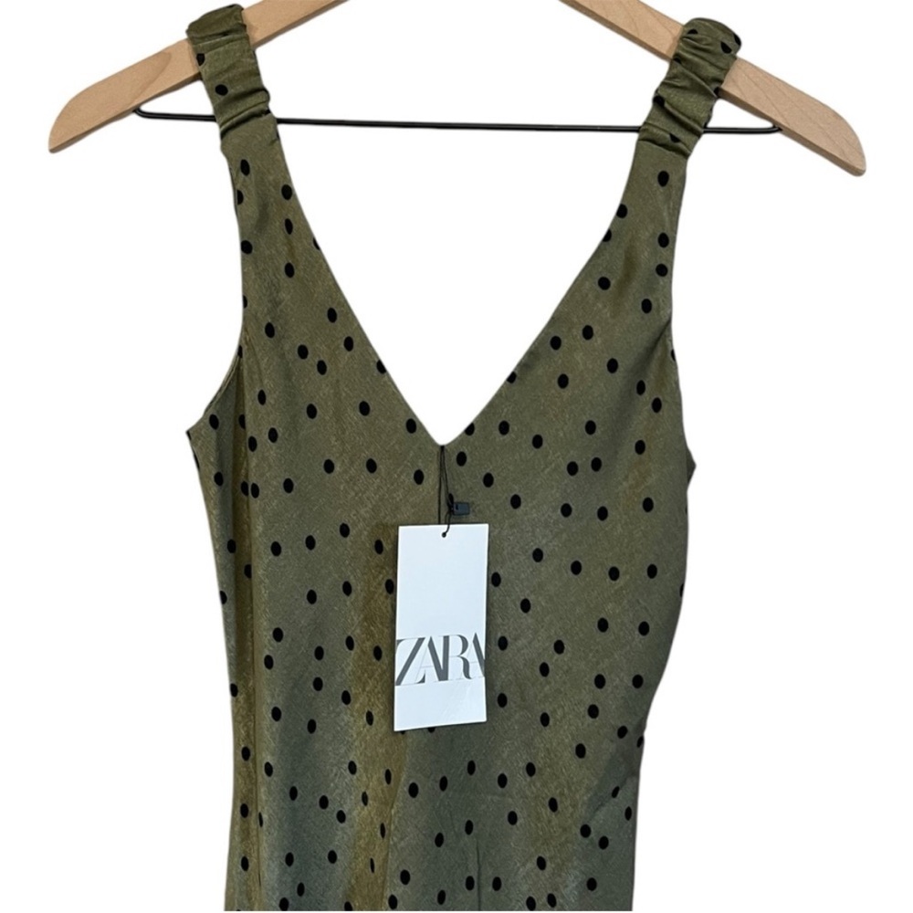 New Zara green Polka dot fashion Slip on Sleeveless dress - Picture 5 of 15
